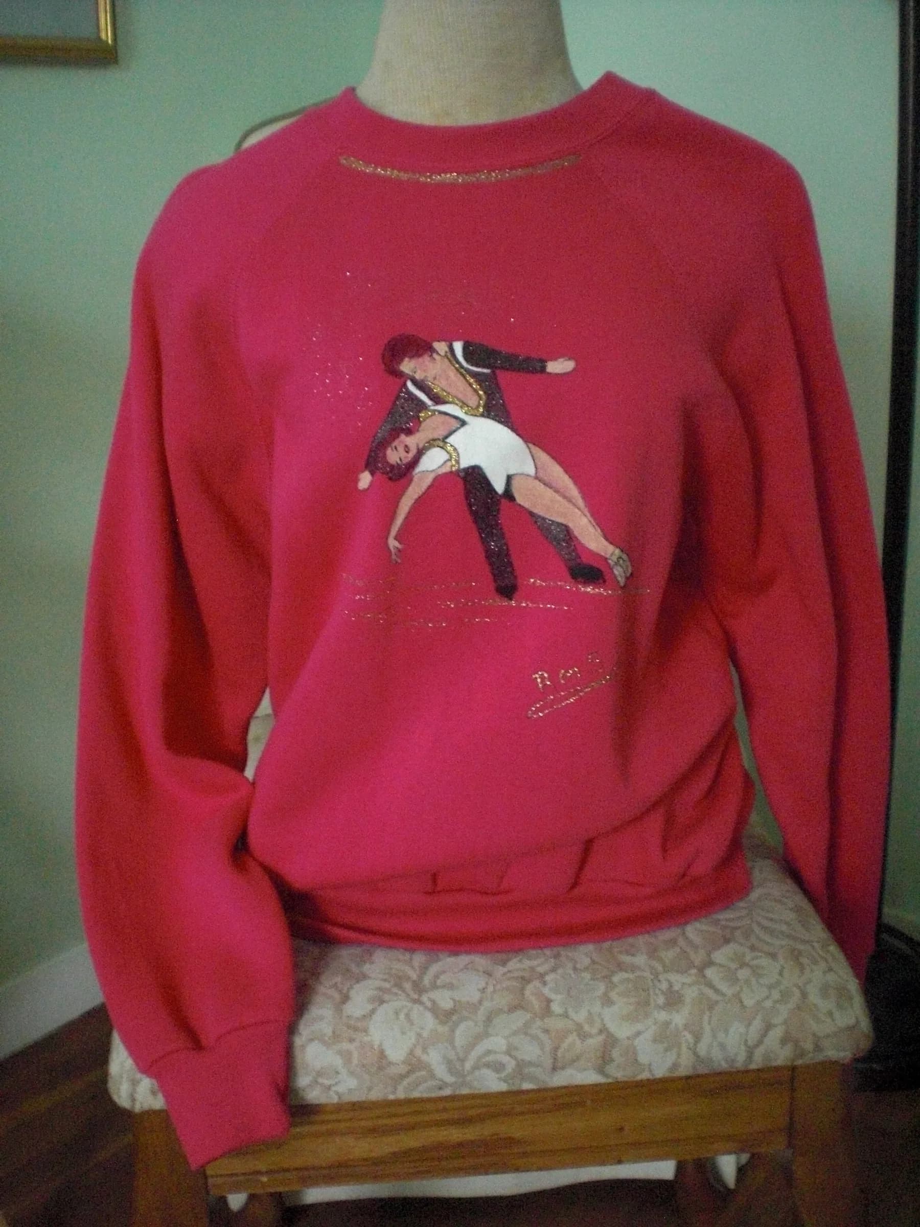Hand-Painted Ice Skating Sweatshirt, Women's Medium