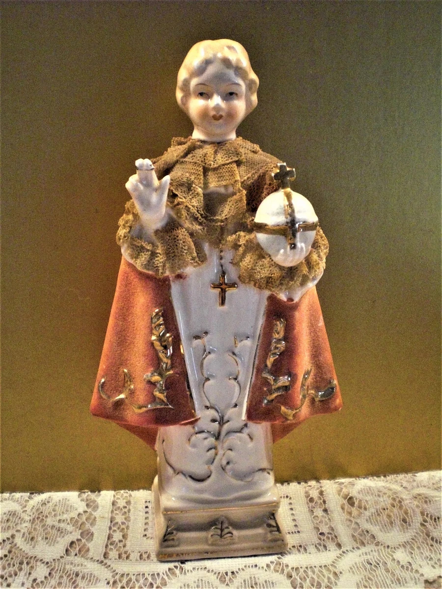 Infant of Prague — Antique Porcelain, 8 Inches